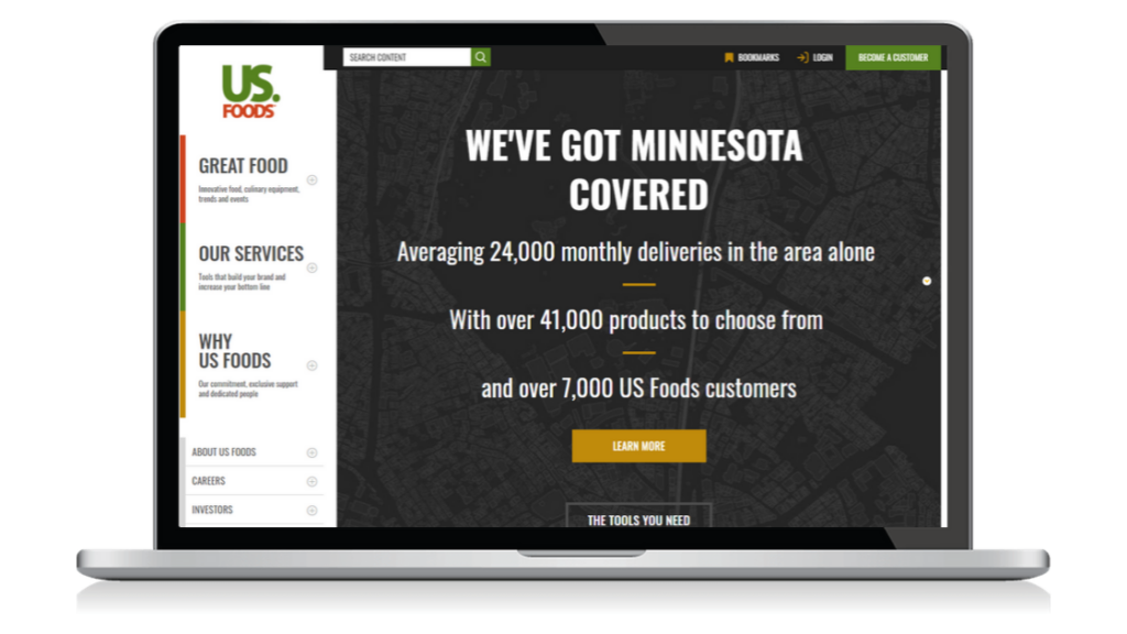 Us Foods geo-targeted website content