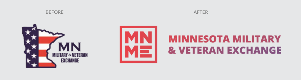 Before and after comparison of MNme's logos