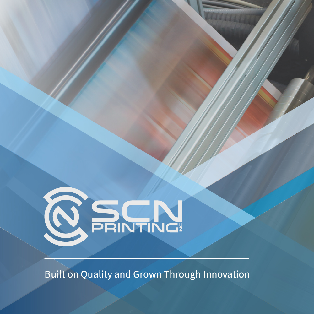 SCN Printing Inc. logo on colorful design graphic