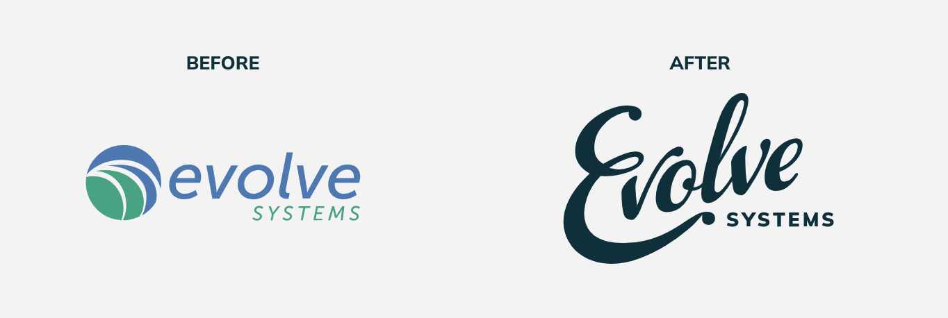 Evolve Systems logo rebrand before and after
